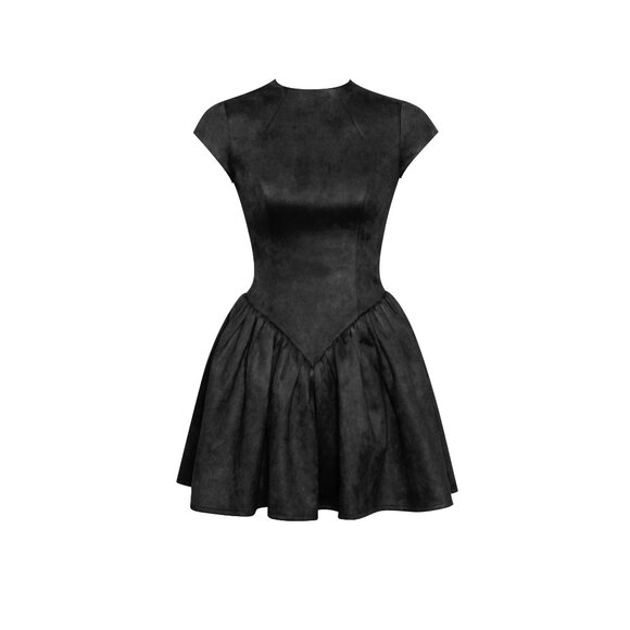 Jacq Backless Black Mini Puffy Suede Dress - Picture 12 of 16